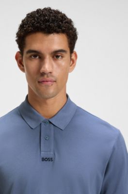 Polo in piqu&eacute; di cotone con effetto d&eacute;grad&eacute;, Blu