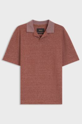 Johnny-collar polo shirt in cotton, linen and silk, Red