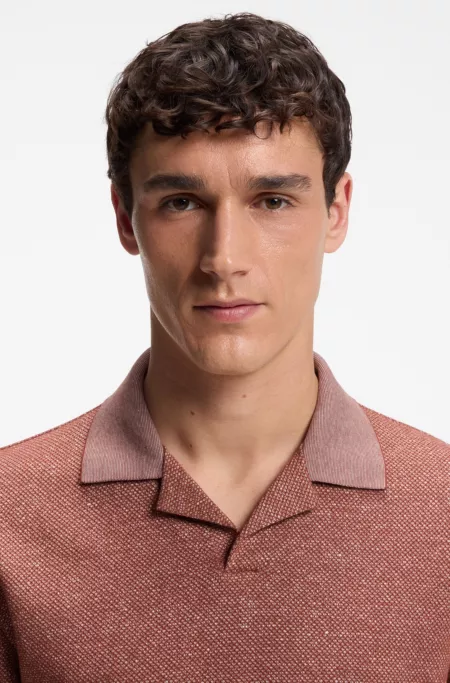 Johnny-collar polo shirt in cotton, linen and silk