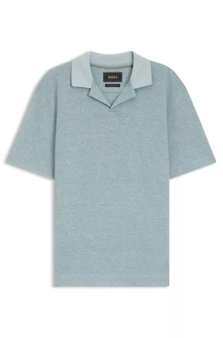 Johnny-collar polo shirt in cotton, linen and silk