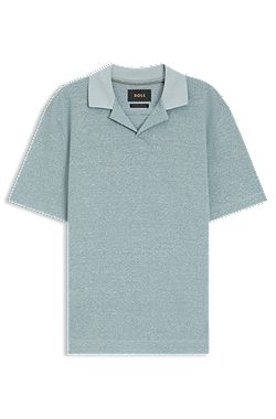 Johnny-collar polo shirt in cotton, linen and silk
