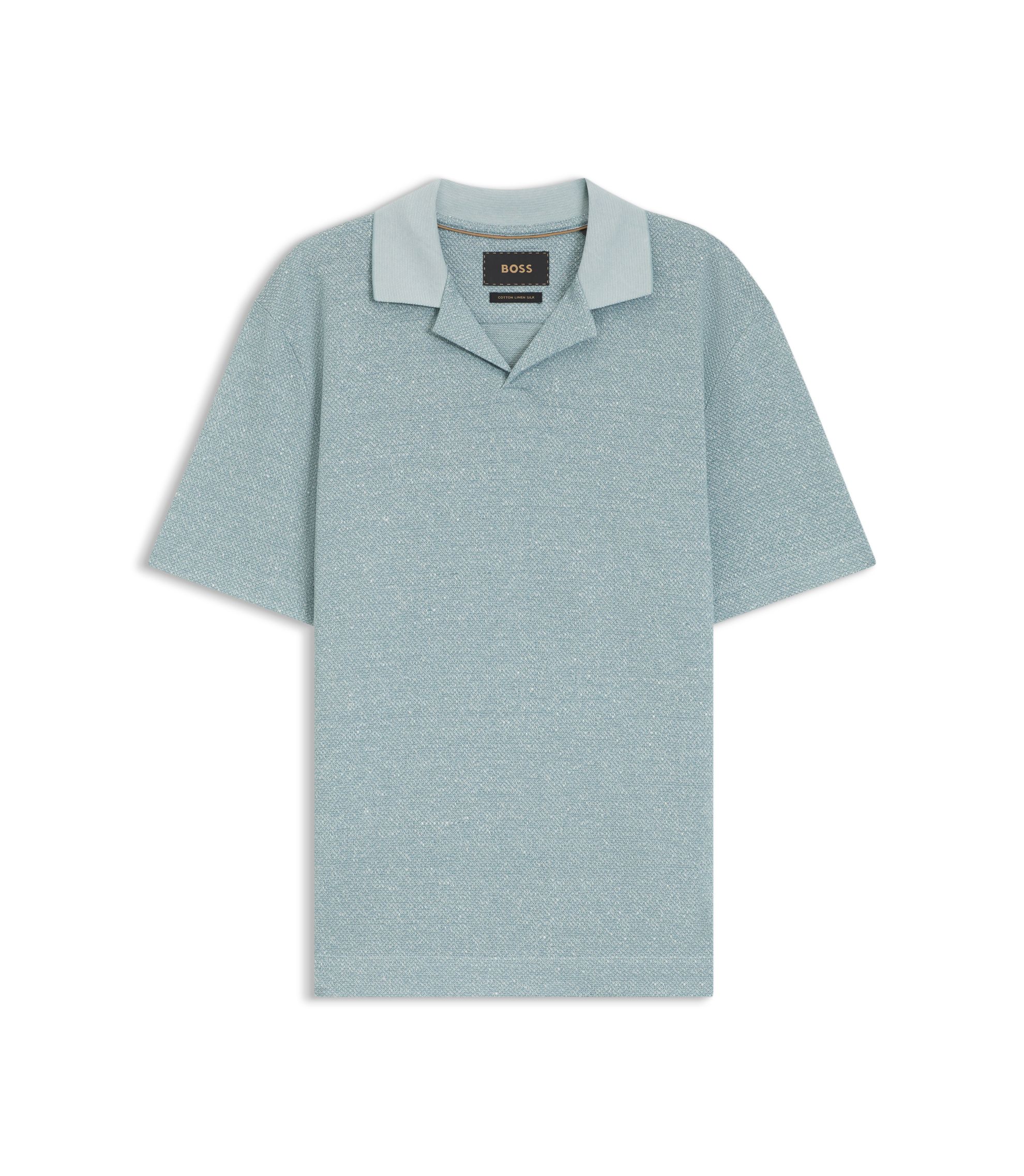 Poloshirt mit Johnny-Kragen aus Baumwolle, Leinen und Seide