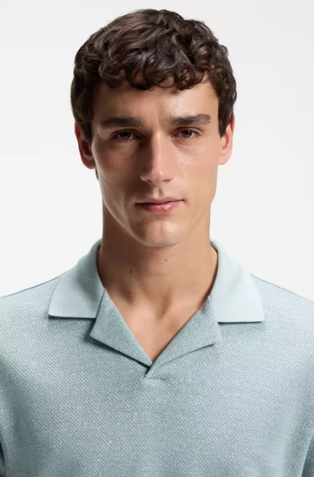 Johnny-collar polo shirt in cotton, linen and silk