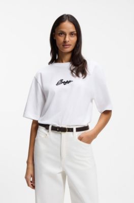 Cotton-jersey T-shirt with printed artwork, White