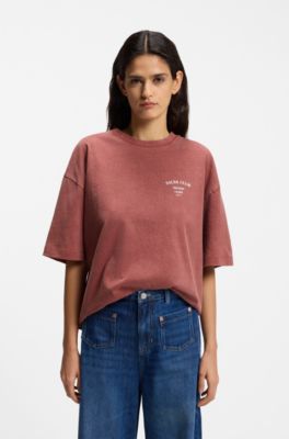 Camiseta de punto de algod&oacute;n con ilustraci&oacute;n estampada, Rojo oscuro