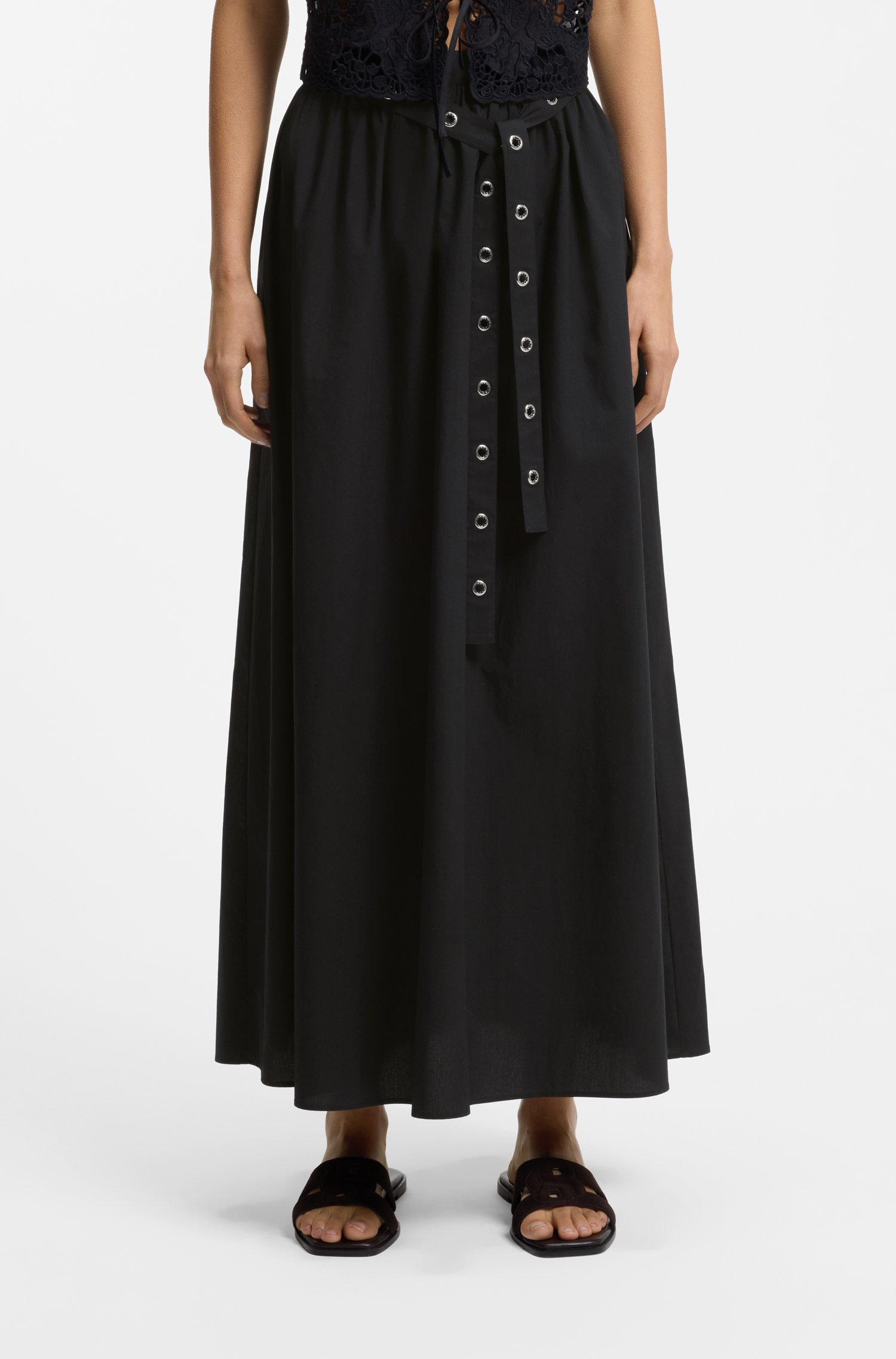Boss Maxi skirt in cotton poplin with eyelet belt kjolar dam