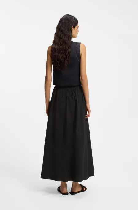 Maxi skirt in cotton poplin with eyelet belt