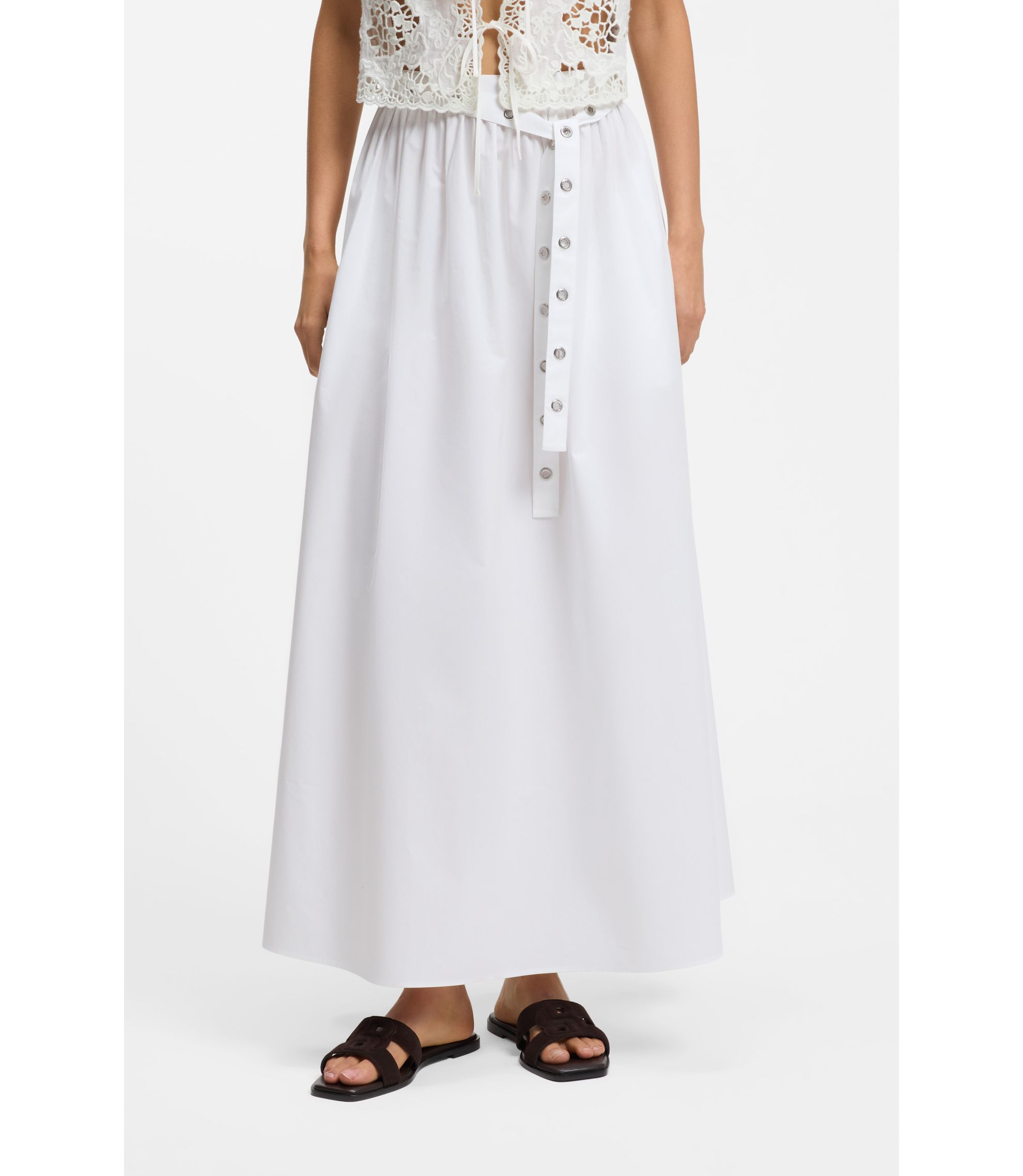 Maxirock aus Baumwoll-Popeline mit Ösengürtel