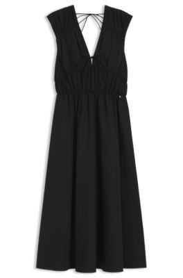 Cotton-poplin dress with gathered details, Black