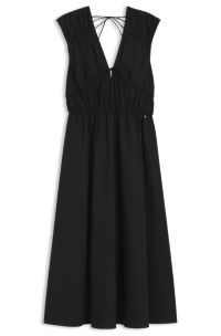 Cotton-poplin dress with gathered details, Black