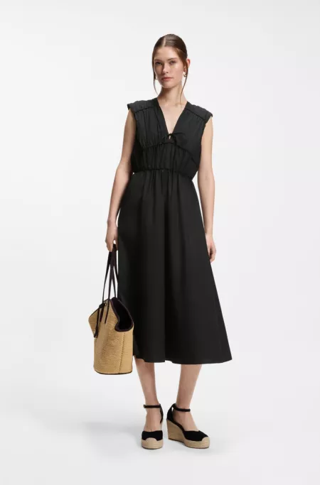 Cotton-poplin dress with gathered details