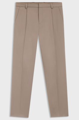 Slim-fit trousers in paper-touch stretch cotton, Light Brown