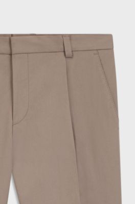 Slim-fit trousers in paper-touch stretch cotton, Light Brown