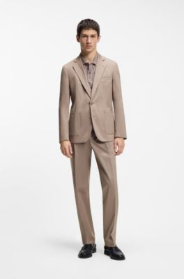 Slim-fit trousers in paper-touch stretch cotton, Light Brown