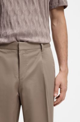 Slim-fit broek van stretchkatoen met paper-touch afwerking., Lichtbruin