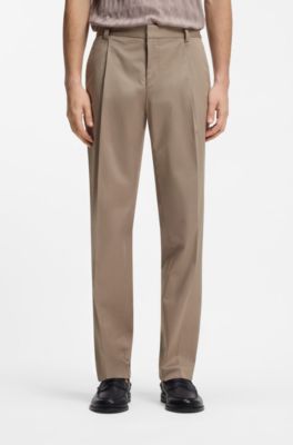 Pantaloni slim fit in cotone elasticizzato paper-touch, Marrone chiaro