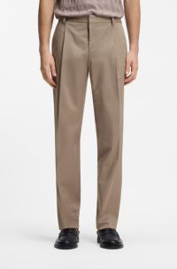 Slim-fit trousers in paper-touch stretch cotton, Light Brown