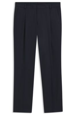 Slim-fit trousers in paper-touch stretch cotton, Dark Blue