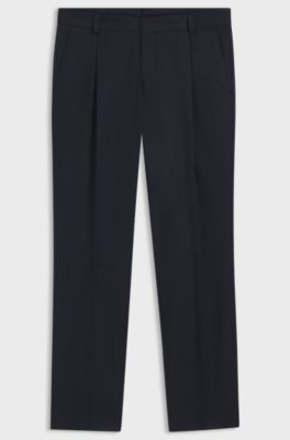 Slim-fit trousers in paper-touch stretch cotton, Dark Blue