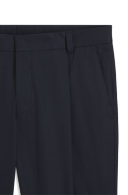 Slim-fit trousers in paper-touch stretch cotton, Dark Blue