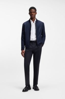 Pantaloni slim fit in cotone elasticizzato paper-touch, Blu scuro