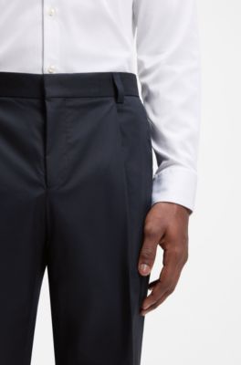 Slim-fit trousers in paper-touch stretch cotton, Dark Blue