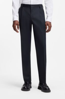 Pantaloni slim fit in cotone elasticizzato paper-touch, Blu scuro