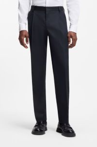 Slim-fit trousers in paper-touch stretch cotton, Dark Blue