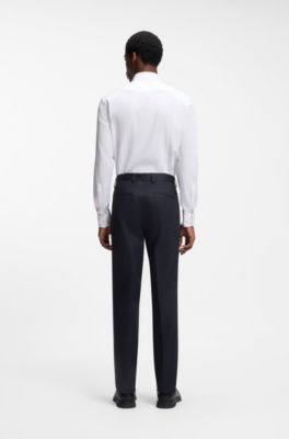Slim-fit trousers in paper-touch stretch cotton, Dark Blue