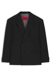 Double-breasted suit jacket in wool-blend twill, Black