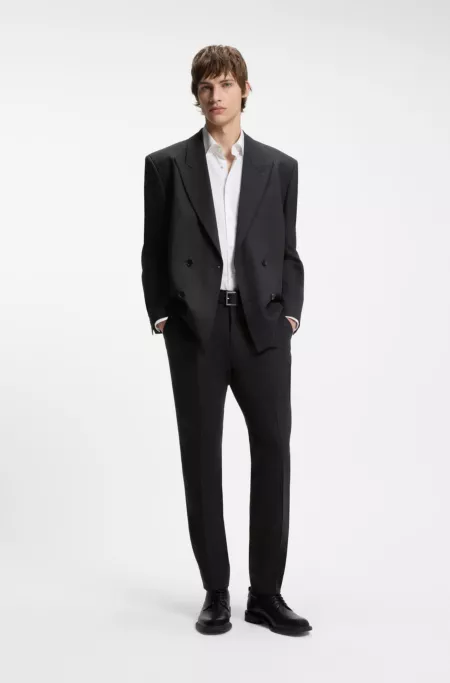 Double-breasted suit jacket in wool-blend twill