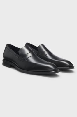 Leather loafers with penny-style trim, Black