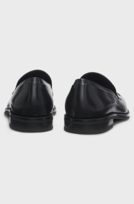 Leather loafers with penny-style trim, Black