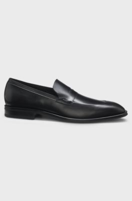 Leather loafers with penny-style trim, Black