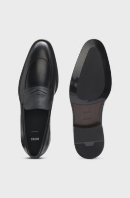 Leather loafers with penny-style trim, Black