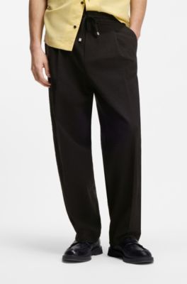 Modern-fit trousers in stretch-cotton seersucker, Black
