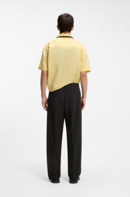 Modern-fit trousers in stretch-cotton seersucker, Black
