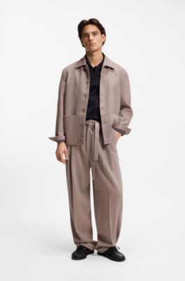 Fashion-fit trousers with front pleats and belt detail, Light Brown