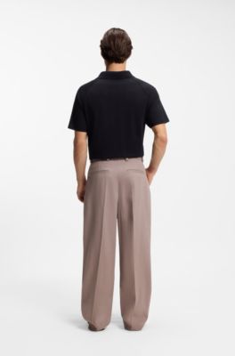 Fashion-fit trousers with front pleats and belt detail, Light Brown