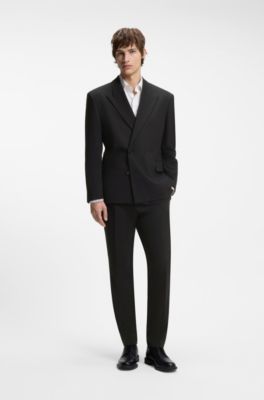 Pantalon Extra Slim en twill de laine m&eacute;lang&eacute;e, Noir