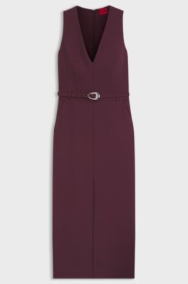 V-neck dress with buckle detail, Bordeaux
