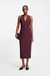 Kleid mit V-Ausschnitt und Schlie&szlig;e, Bordeaux