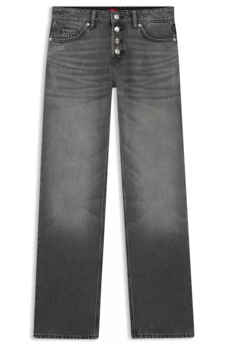 Straight-fit jeans in grey denim with buttoned fly