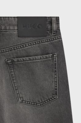 Straight-fit jeans in grey denim with buttoned fly, Light Grey