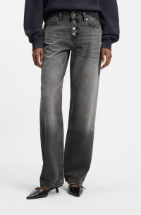 Straight-fit jeans in grey denim with buttoned fly, Light Grey