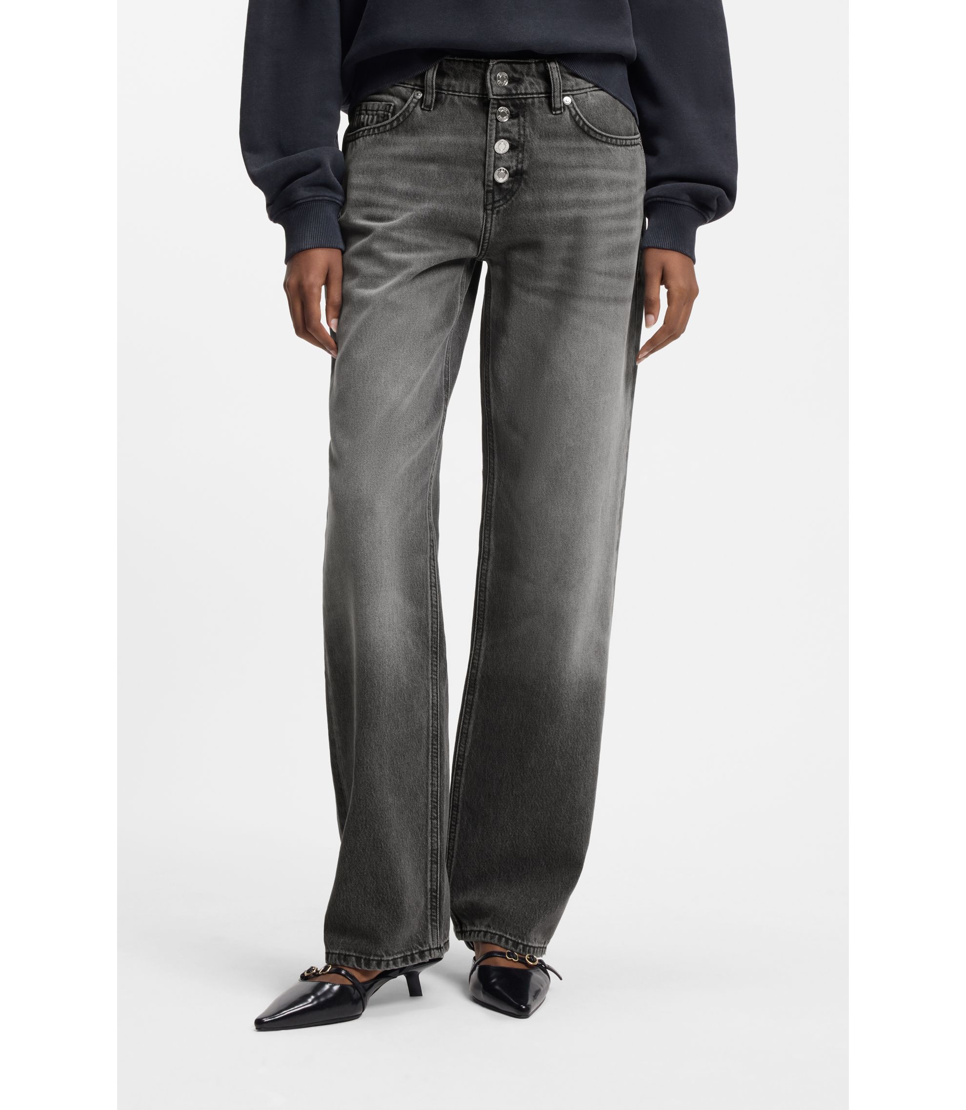 Straight-Fit Jeans aus grauem Denim mit geknöpftem Eingriff