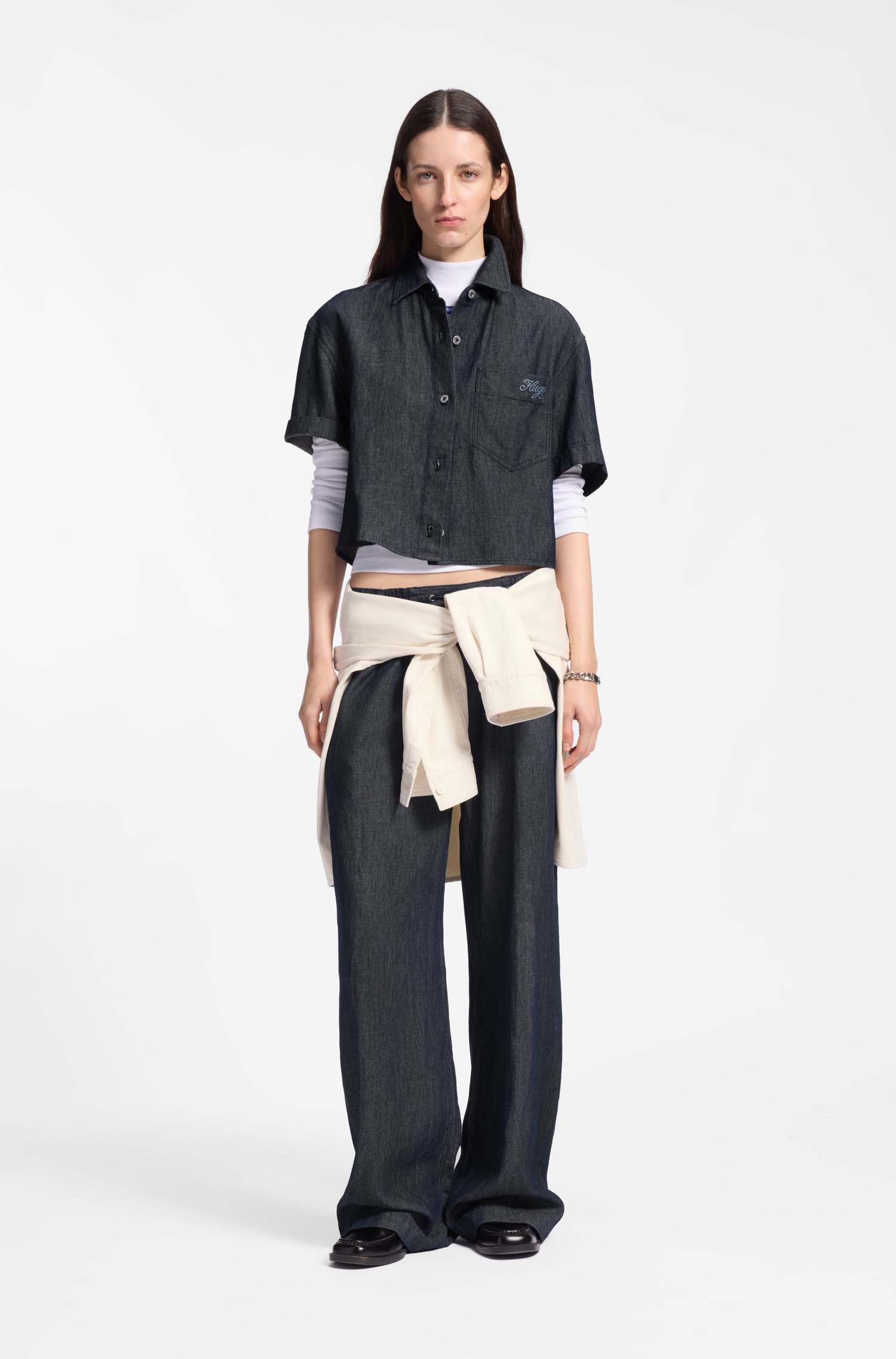 Hugo Relaxed-fit cropped blouse in lightweight denim skjortor & blusar dam – bild 2