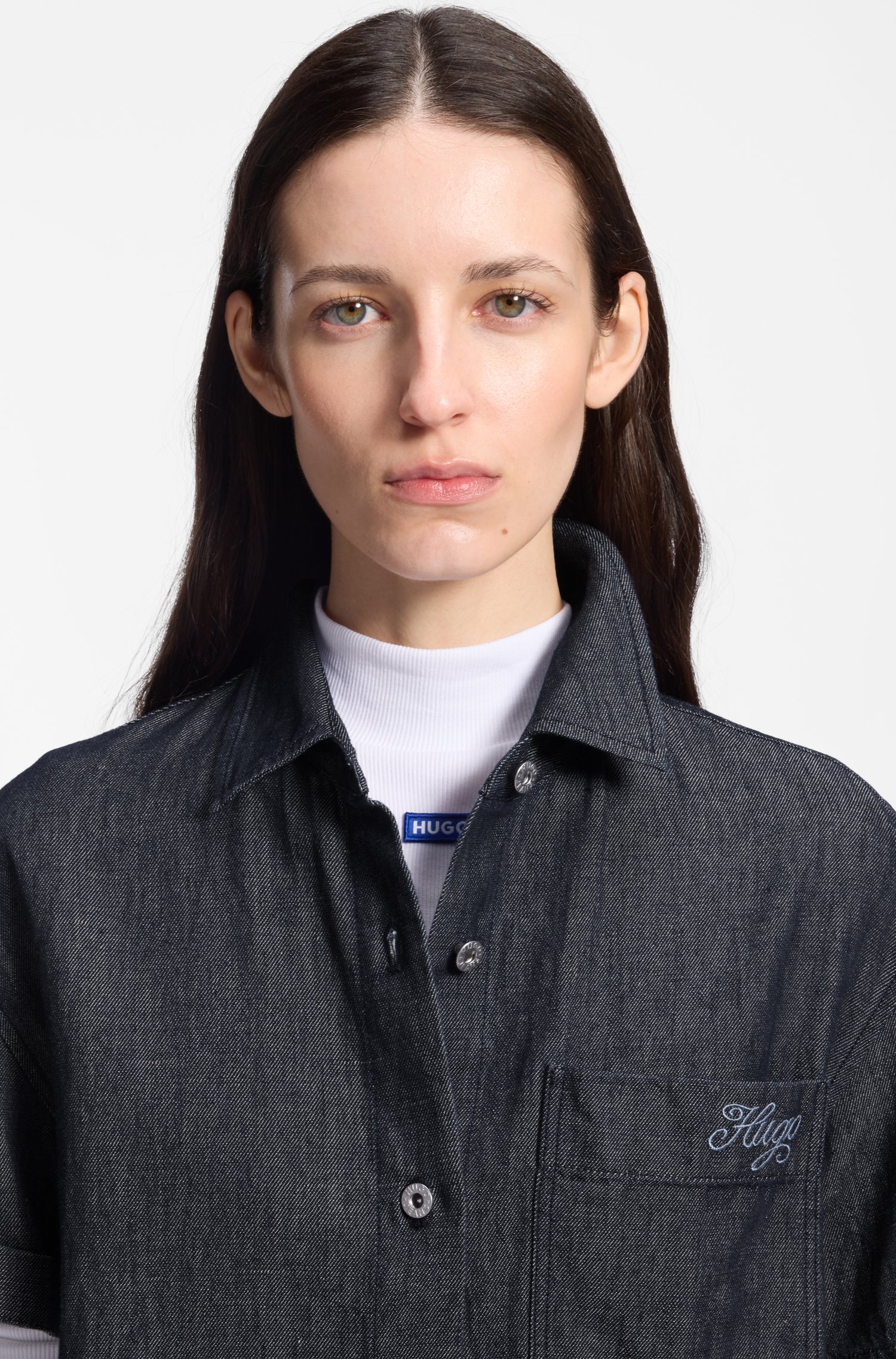 Hugo Relaxed-fit cropped blouse in lightweight denim skjortor & blusar dam – bild 3