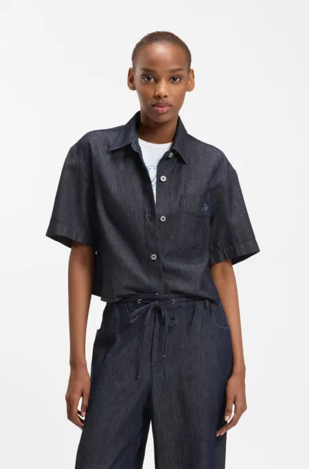 Relaxed-fit cropped blouse in lightweight denim