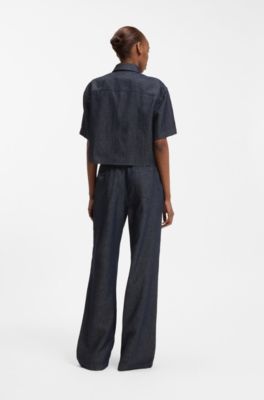 Relaxed-fit cropped blouse in lightweight denim, Dark Blue